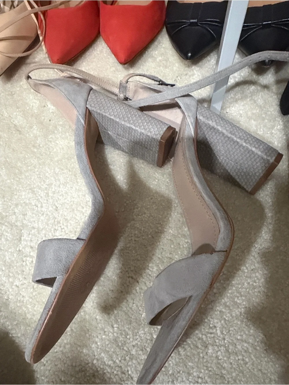 Vince Camuto Light Gray Suede Block Heel Sandals